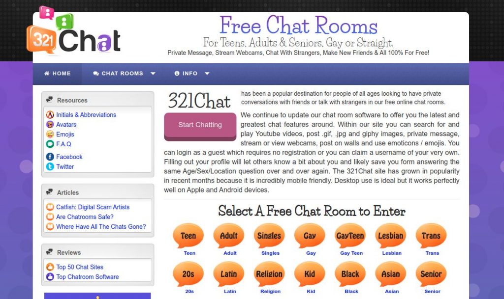 321Chat Home Page Screenshot