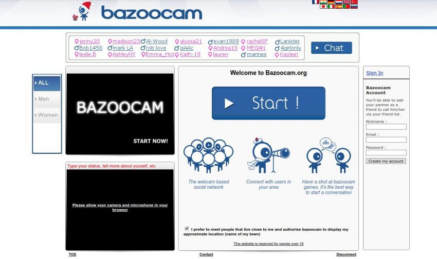BazooCam Home Page Screenshot