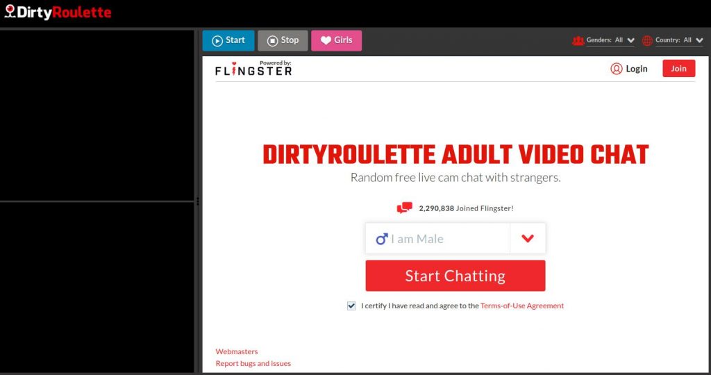 DirtyRoulette Home Page Screenshot