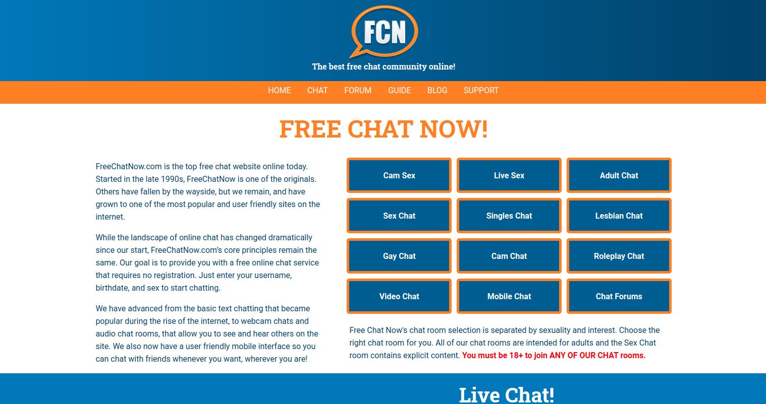 FreeChatNow Home Page Screenshot