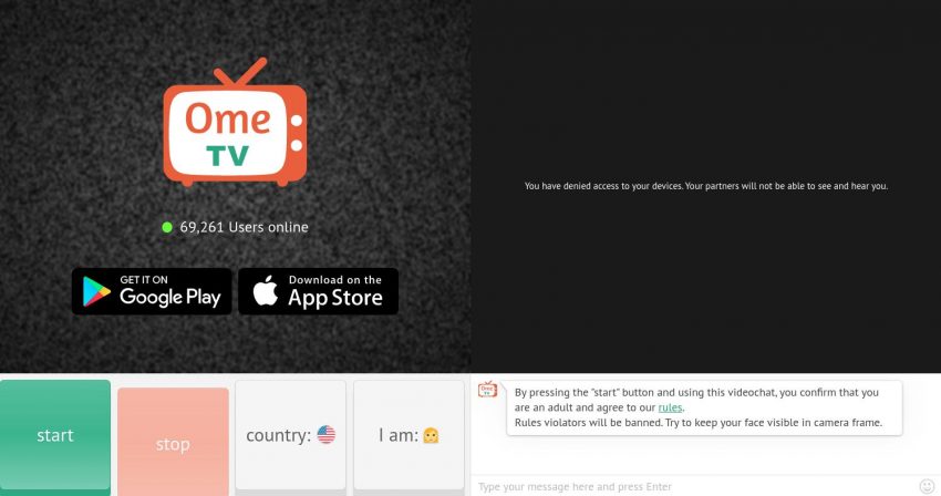 Ome.Tv Home Page Screenshot