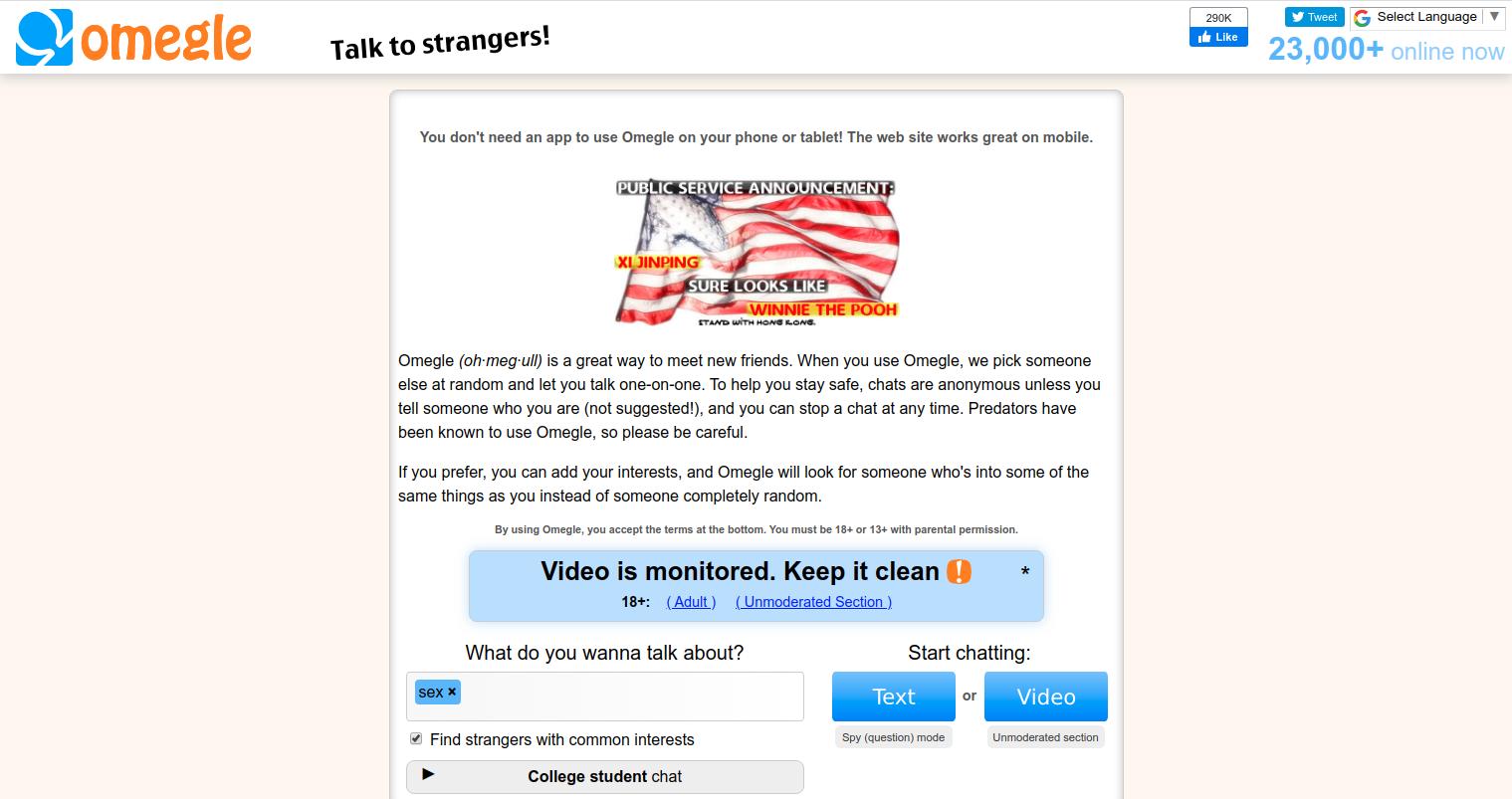 Omegle Home Page Screenshot