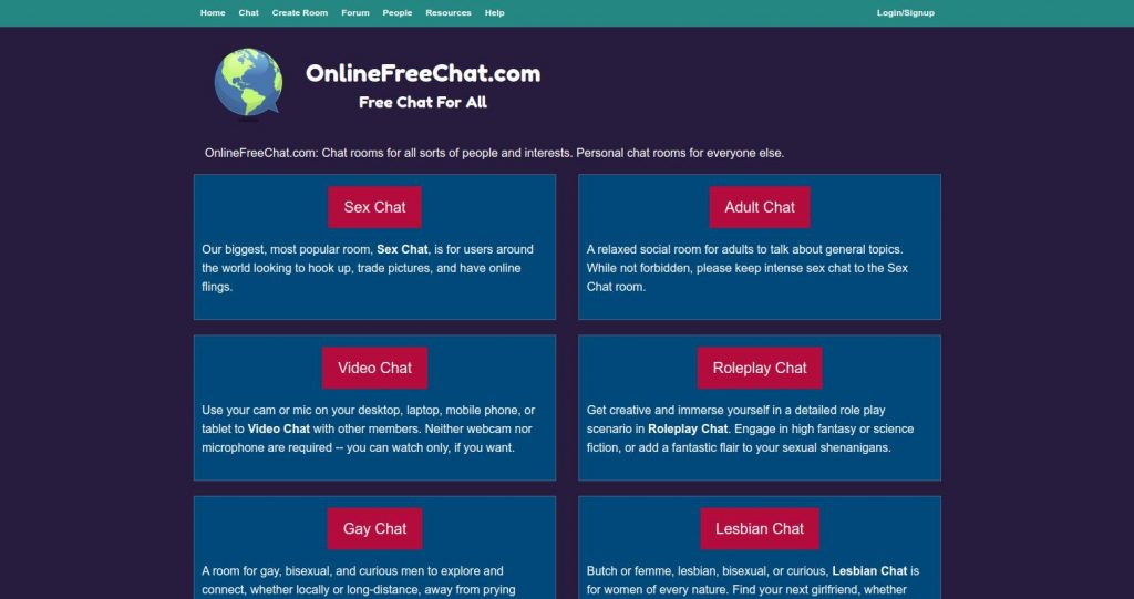 OnlineFreeChat Home Page Screenshot