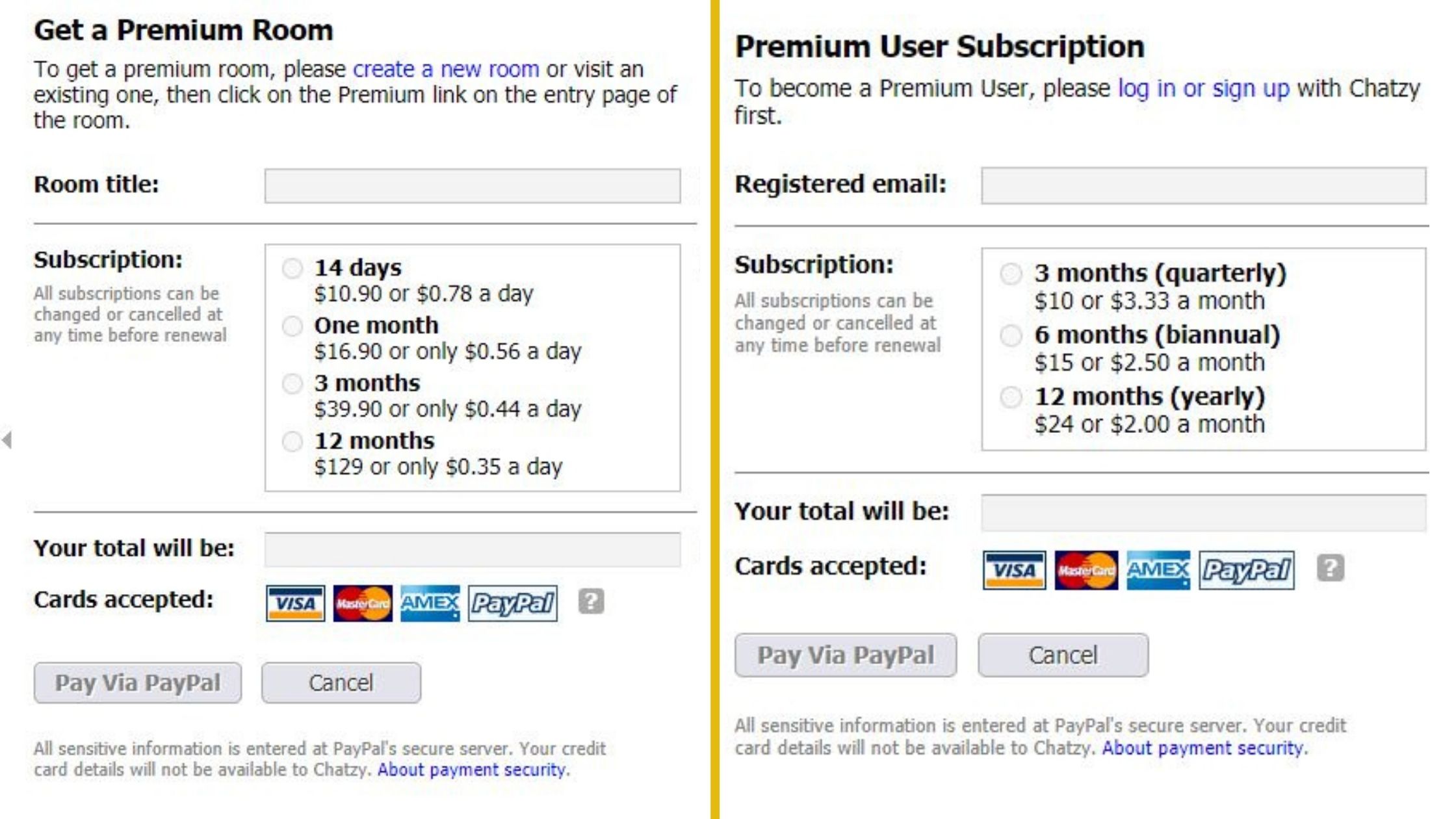 Chatzy pricing